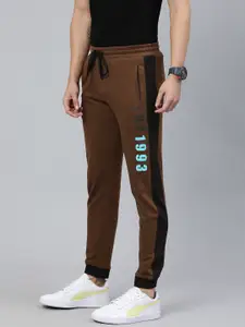 The Indian Garage Co Men Brown Solid Regular Fit Joggers with Print Detail