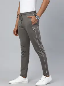 The Indian Garage Co Men Charcoal Grey Solid Regular Fit Track Pants with Side Stripe