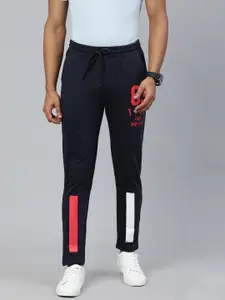 The Indian Garage Co Men Navy Blue Solid Regular Fit Track Pants with Printed Details