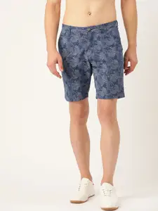 Flying Machine Men Navy Blue & Off-White Printed Slim Fit Mid-Rise Regular Shorts