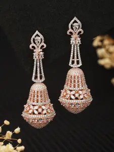 Saraf RS Jewellery White & Rose Gold-Plated American Diamond Contemporary Drop Earrings