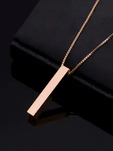 Yellow Chimes Rose Gold-Toned Rectangle-Shaped Pendant With Chain