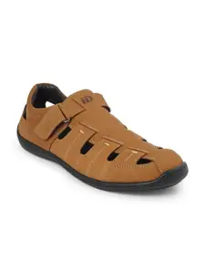 ID Men Tan Brown Solid Leather Fisherman Sandals