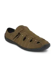 ID Men Olive Green Leather Fisherman Sandals