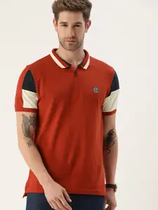 Flying Machine Men Red Polo Collar Cotton Pure Cotton T-shirt