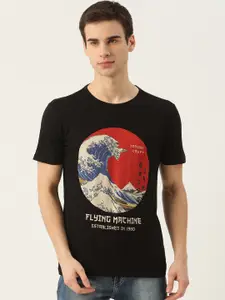 Flying Machine Men Black & Red Pure Cotton Printed T-shirt