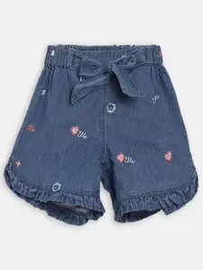 ELLE Girls Blue Solid Regular Fit Denim Shorts
