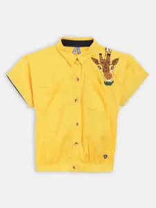 Blue Giraffe Girls Yellow & Brown Regular Fit Printed Casual Shirt