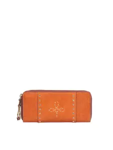 Hidesign Women Orange & White Textured Leather Zip Around Wallet
