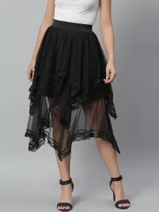 KASSUALLY Black Layered Sheer Mesh Lace Skirt