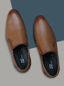 ID Men Tan Brown Solid Leather Formal Slip-On Shoes