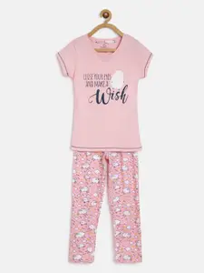 Sweet Dreams Girls Peach-Coloured & Black Typography Print Night Suit