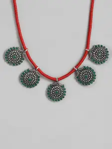 justpeachy Green Oxidized Silver-Plated Stone Studded Necklace