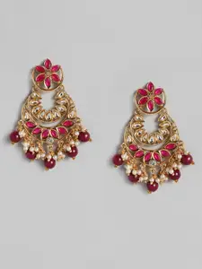 justpeachy Pink Gold-Plated Stone Studded Crescent Shaped Chandbalis