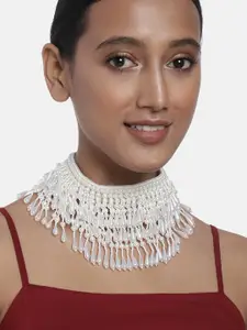 justpeachy White Embellished Choker Necklace