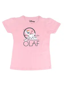 Frozen Girls Pink Frozen Printed V-Neck Pure Cotton T-shirt