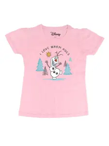 Frozen Girls Pink Frozen Printed Round Neck Pure Cotton T-shirt