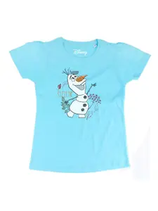 Frozen Girls Blue Frozen Printed Round Neck Pure Cotton T-shirt