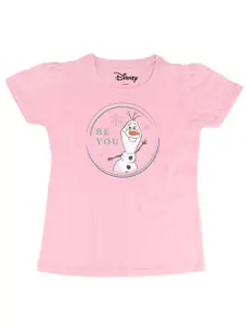 Frozen Girls Pink Frozen Printed Round Neck Pure Cotton T-shirt