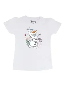 Frozen Girls White Frozen Printed Round Neck Pure Cotton T-shirt