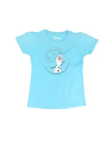 Frozen Girls Blue Frozen Printed Round Neck Pure Cotton T-shirt