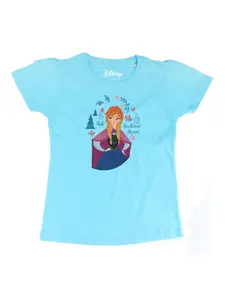 Frozen Girls Blue Anna Print Cotton Round Neck T-shirt