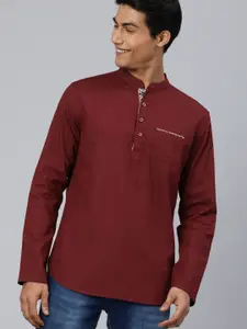 The Indian Garage Co Men Maroon Solid Short Kurta