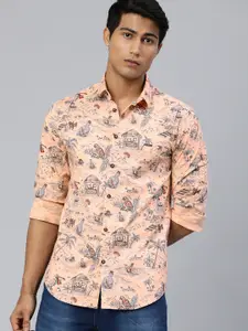The Indian Garage Co Men Orange Slim Fit Printed Casual Shirt