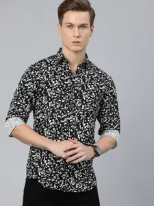 The Indian Garage Co Men Black Slim Fit Floral Printed Casual Shirt