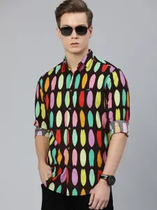 The Indian Garage Co Men Black Slim Fit Printed Casual Shirt