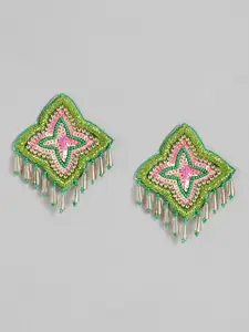 justpeachy Green & Pink Star Shaped Drop Earrings