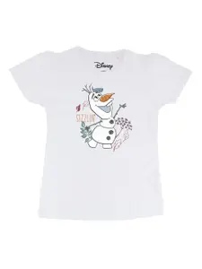 Frozen Girls White Printed V-Neck Pure Cotton T-shirt