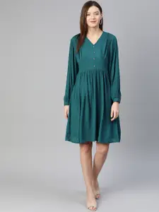 Pluss Tranquil Teal Solid Ruched Dress