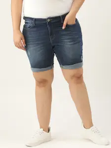 Sztori Plus Size Women Navy Blue Mid-Rise Denim Shorts