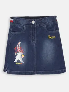 ELLE Girls Navy Blue Washed A-Line Knee-Length Denim Skirt
