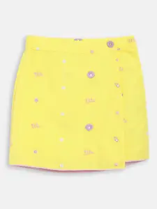 ELLE Girls Yellow & Lavender Embroidered Wrap Skirt