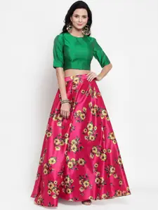Get Glamr Green & Pink Solid Ready to Wear Lehenga & Blouse