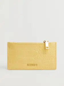 MANGO Women Yellow Croc Textured Card Holder