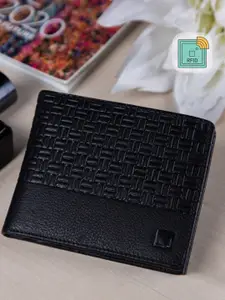 Impulse Men Black Textured RFID Genuine Leather Two Fold Wallet