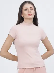 Tokyo Talkies Women Pink Solid High Neck T-shirt