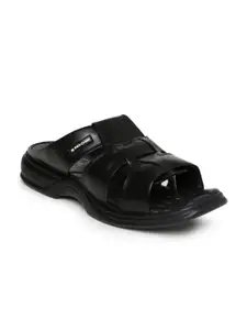 Red Chief Men Black Leather Sandals
