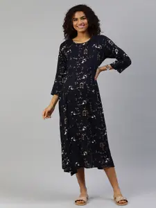 MomToBe Navy Blue Abstract Printed Nursing Sustainable Dress
