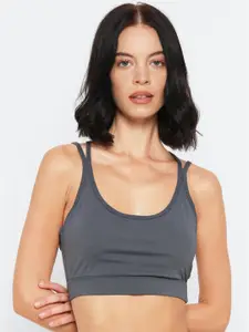 FOREVER 21 Grey Solid Non-Wired Non Padded Workout Bra 58976508