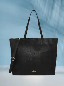 Lavie Sandria Black Snakeskin Textured with Detachable Sling Strap Laptop Handbag