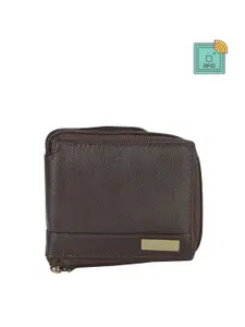 WildHorn Men Brown Solid RFID Leather Zip Around Wallet