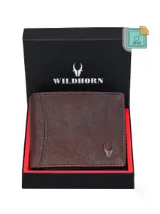 WildHorn Men Brown Textured RFID Protected Genuine Leather Two Fold Wallet