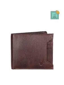 WildHorn Men Maroon Solid RFID Leather Two Fold Wallet