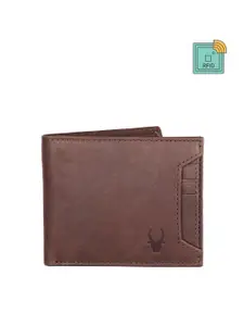 WildHorn Men Brown Textured RFID Protected Genuine Leather Two Fold Wallet