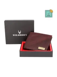 WildHorn Men Maroon Solid RFID Leather Two Fold Wallet