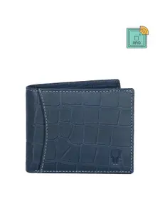 WildHorn Men Blue Textured RFID Protected Genuine Leather Two Fold Wallet